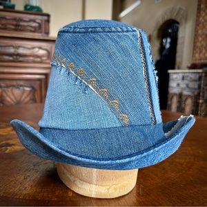 Denim Fedora Hat for updo’s messybuns high ponytails  Unisex
